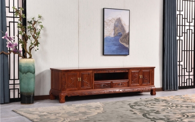 2米檀雕花鳥(niǎo)四門(mén)兩抽電視柜