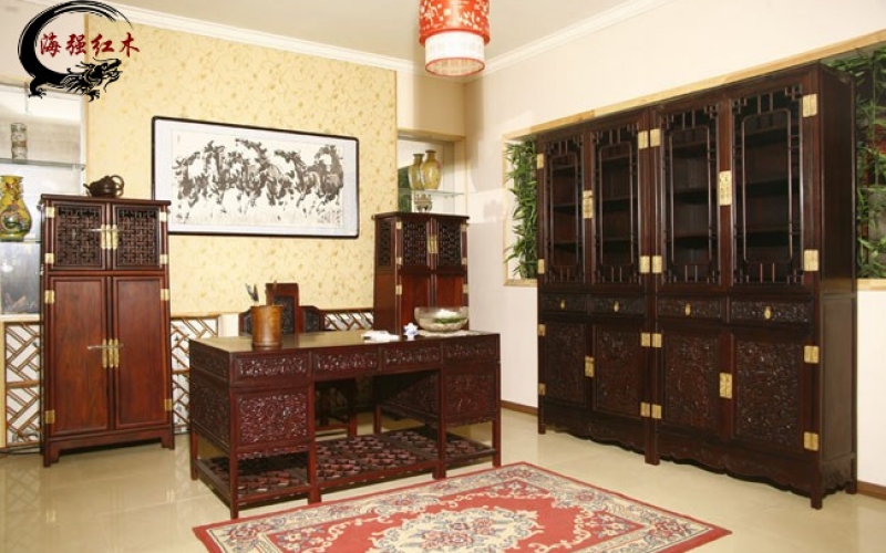 浙江紹興書(shū)畫(huà)院紅木家具書(shū)桌書(shū)柜
